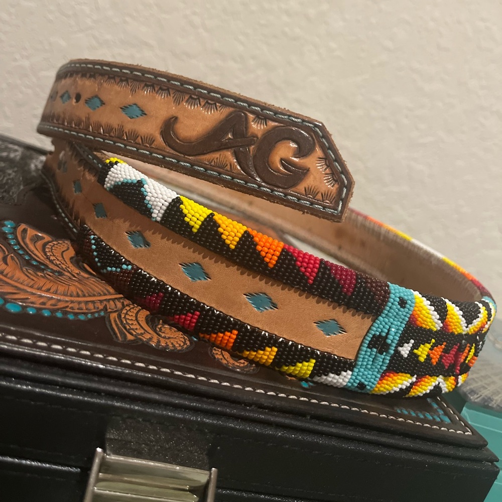 Slingin Beads Custom Tooled and Beaded Leather Belt